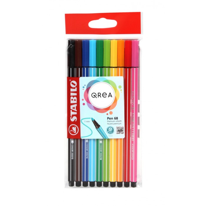 Viltstift STABILO Pen 68/10 Qrea Edition medium assorti 10 stuks