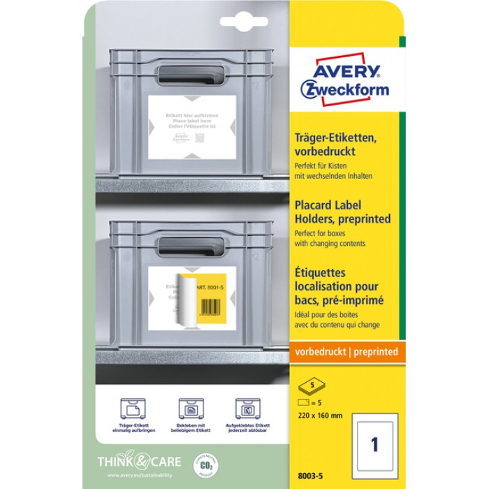 Positioneeretiket Avery Zweckform 8003 220x160mm bedrukt 5 etiketten