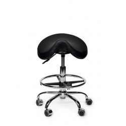 Zadelkruk Office Premium laag met voetring harde wielen zw