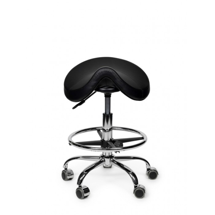 Zadelkruk Office Premium laag met voetring harde wielen zw
