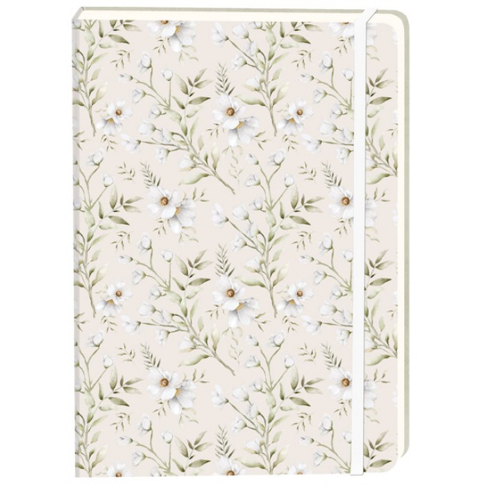 Notitieboek witte bloemen A5 lijn 92 pagina's softcover creme
