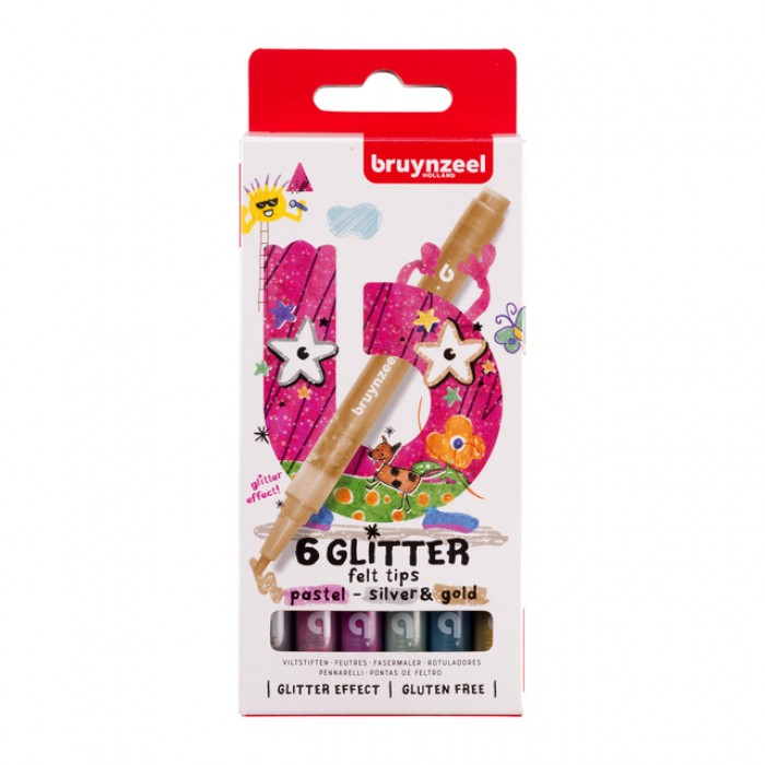 Viltstiften Bruynzeel Kids glitter set à 6 kleuren