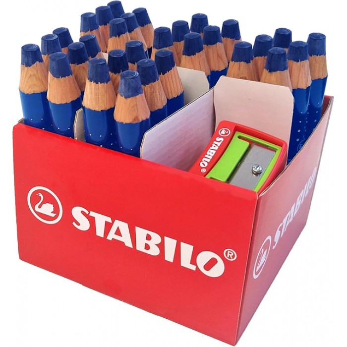 Whiteboardpotlood STABILO MARKdry incl 2 slijpers blauw classpack 30st