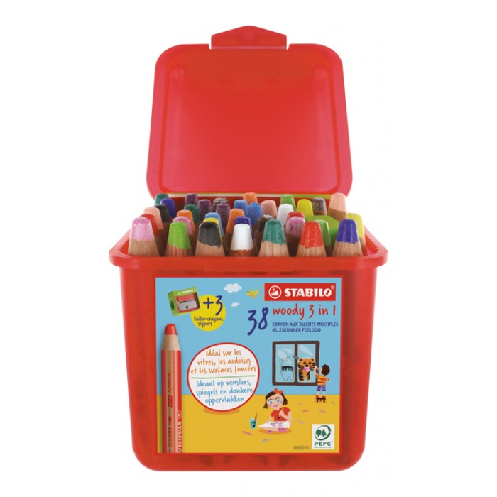 Kleurpotloden STABILO 882 woody 3 in 1 incl 3 slijpers classpack 38st