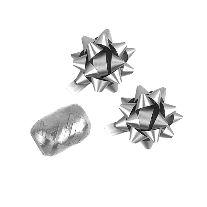 Cadeaulint Polyband en 2 rozetten zilver