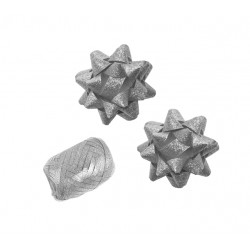 Cadeaulint Polyband en 2 rozetten zilver glitter