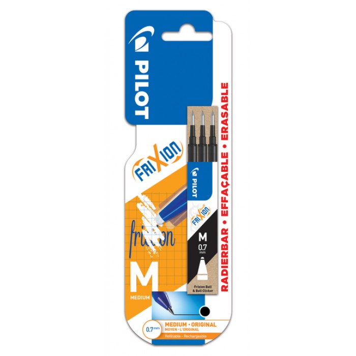 Rollerpenvulling Pilot friXion medium zwart blister à 3 stuks