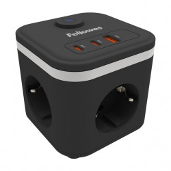 Stekkerblok Fellowes Power Cube F 3 voudig 1xUSB A 2xUSB C 2 meter zwart