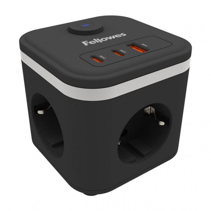Stekkerblok Fellowes Power Cube F 3 voudig 1xUSB A 2xUSB C 2 meter zwart