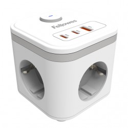 Stekkerblok Fellowes Power Cube F 3 voudig 1xUSB A 2xUSB C 2 meter wit