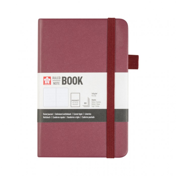 Notitieboek Sakura pocket 90x140mm lijn hard cover moerbei