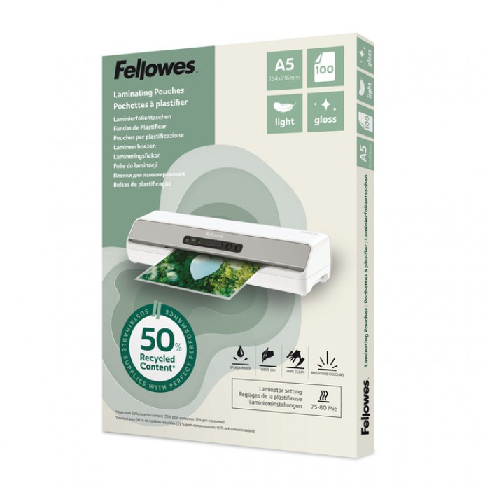 Lamineerhoes Fellowes A5 2x75micron recycled glans 100stuks