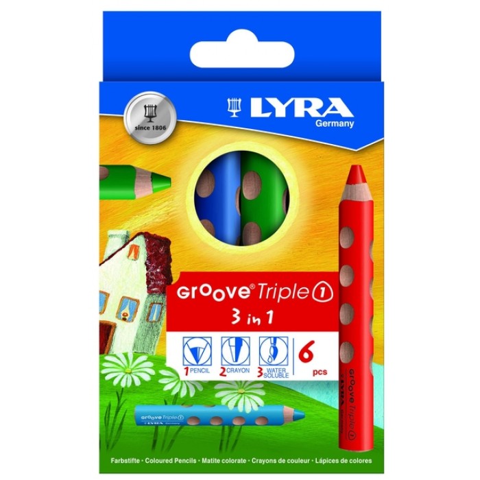 Kleurpotlood LYRA Groove Triple One extra dik set &agrave; 6 kleuren