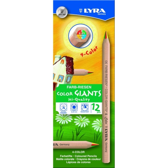 Kleurpotlood LYRA Color Giants Nature vierkleurig set &agrave; 12 stuks