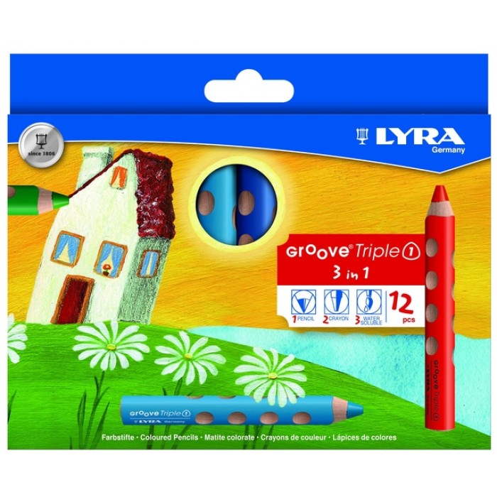 Kleurpotlood LYRA Groove Triple One extra dik set &agrave; 12 kleuren