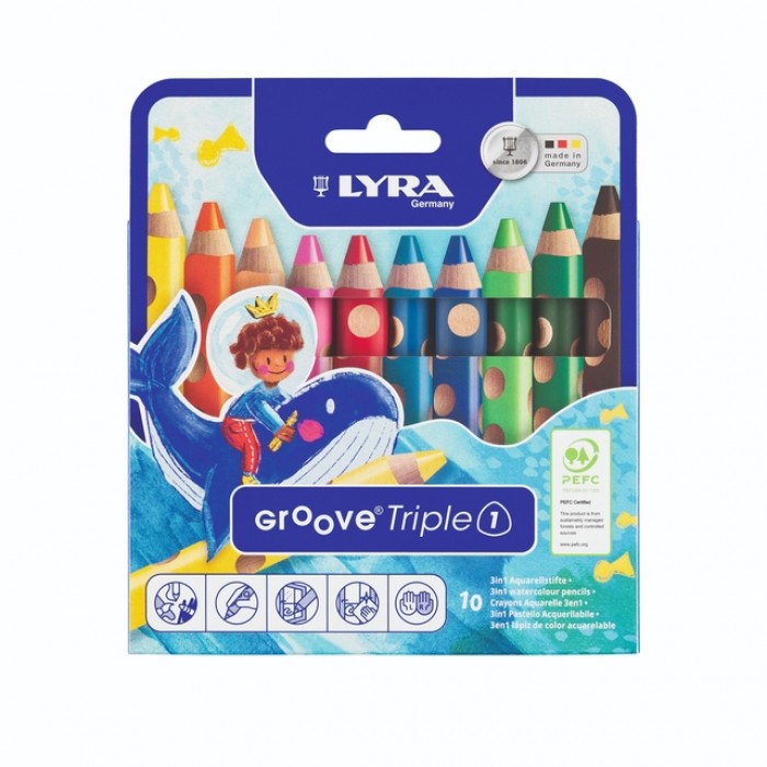 Kleurpotlood LYRA Groove Triple One extra dik set &agrave; 10 kleuren