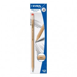 Grafietpotlood LYRA Pro Natura Office HB met gum set &agrave; 12 stuks grijs