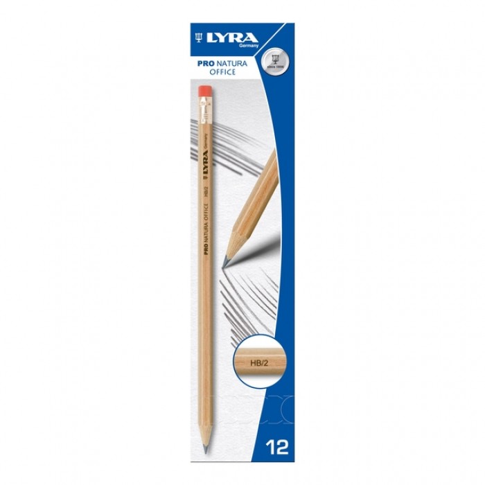 Grafietpotlood LYRA Pro Natura Office HB met gum set &agrave; 12 stuks grijs
