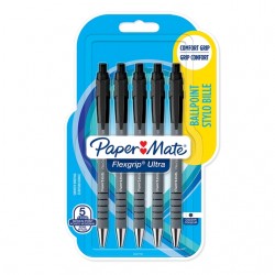 Balpen Paper Mate Flexgrip Ultra medium zwart blister &agrave; 5 stuks