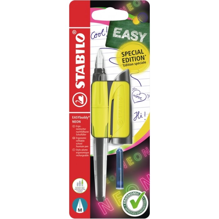 Vulpen STABILO Easybuddy medium neon geel blister &agrave; 1 stuk