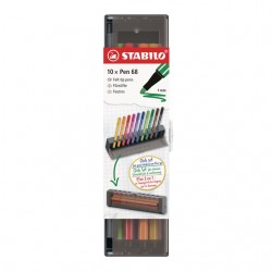 Viltstift STABILO Pen 68 medium clickset &agrave; 10 kleuren