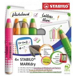 Whiteboardpotlood STABILO MARKdry etui &agrave; 4 neon kleuren