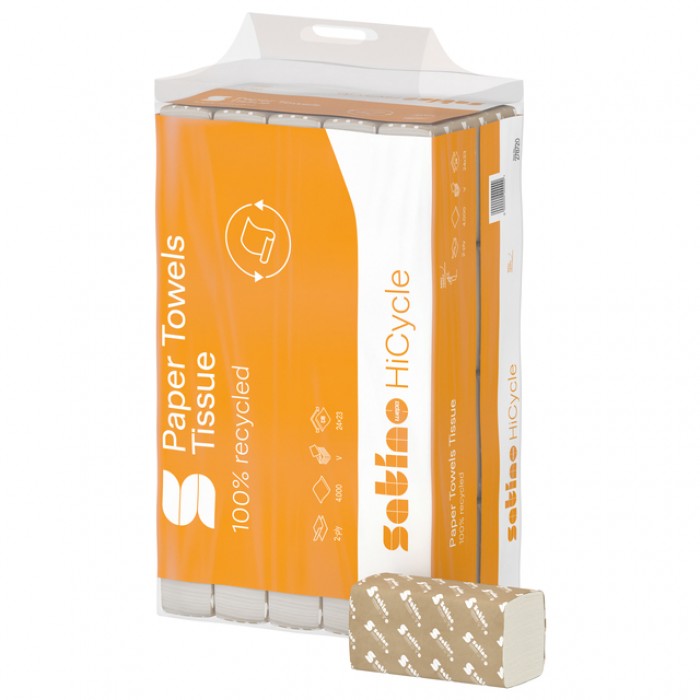 Handdoek Satino PT3 HiCycle v-vouw 2-laags 240x230mm 20x200 vel wit 278720