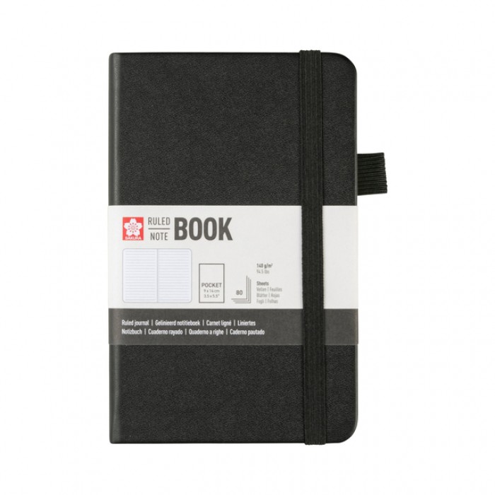Notitieboek Sakura pocket 90x140mm lijn hard cover zwart