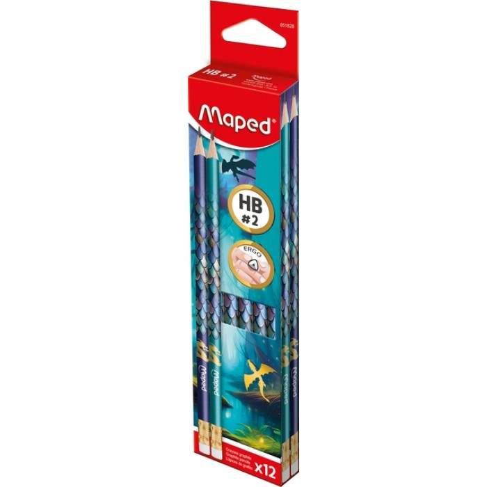 Grafietpotlood Maped Dragon HB met gum set &agrave; 12 stuks assorti