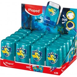 Puntenslijper Maped Connect Dragon 2-gaats met gum display a 20 stuks blauw