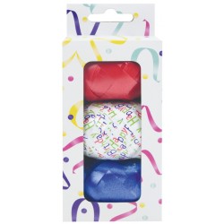 Krullint set &agrave; 3 kleuren rood, blauw en wit met happy birthday