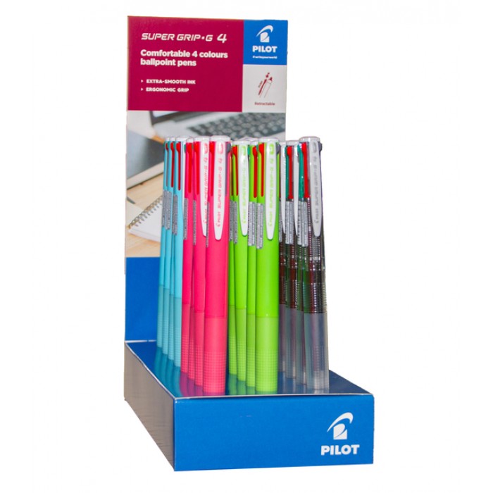 4-Kleuren balpen PILOT Super Grip G medium assorti display &agrave; 24 stuks