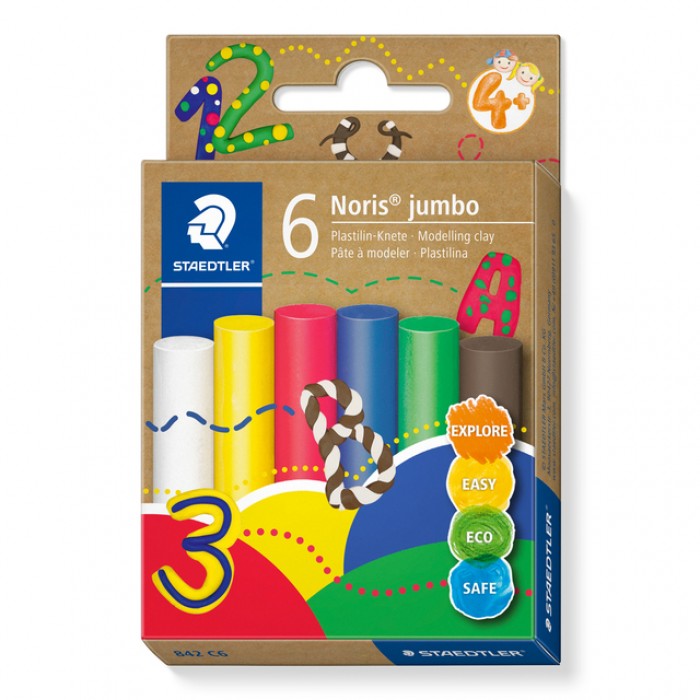 Boetseerklei Staedtler Noris jumbo set &agrave; 6 kleuren