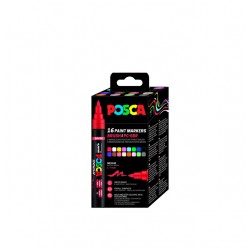 Paintmarker Uni POSCA PC-5BR brushpunt medium set &agrave; 16 kleuren