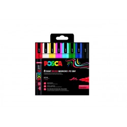 Paintmarker Uni POSCA PC-5BR brushpunt medium set &agrave; 8 kleuren