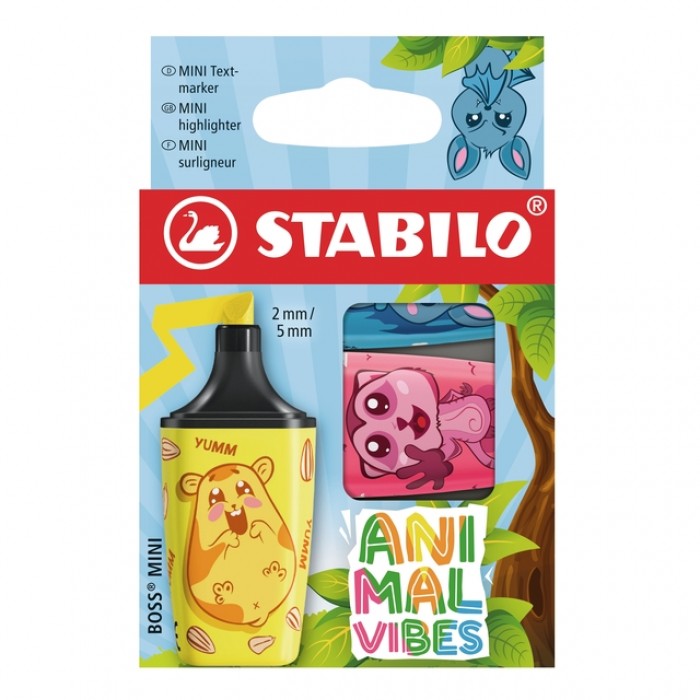 Markeerstift STABILO BOSS Animal Vibes mini assorti blister &agrave; 3 stuks