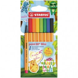 Fineliner STABILO point 88 Animal Vibes mini fijn assorti blister &agrave; 8 stuks