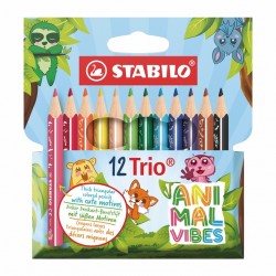 Kleurpotloden STABILO Trio dik Short Animal Vibes mini assorti blister &agrave; 12 stuks