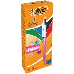 4-Kleuren balpen Bic Shine medium roze &agrave; 12 stuks