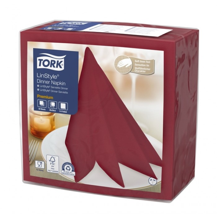 Dinerservet Tork Linstyle Premium 1/4 vouw 1-laags 390x390mm 50 vel bordeaux 478885
