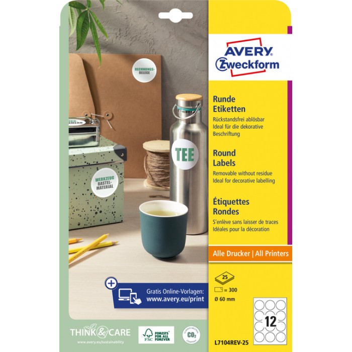 Etiket Avery L7104REV-25 60mm wit 300 stuks