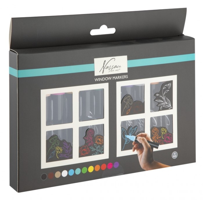 Krijt en raammarkers Nassau set &agrave; 12 kleuren