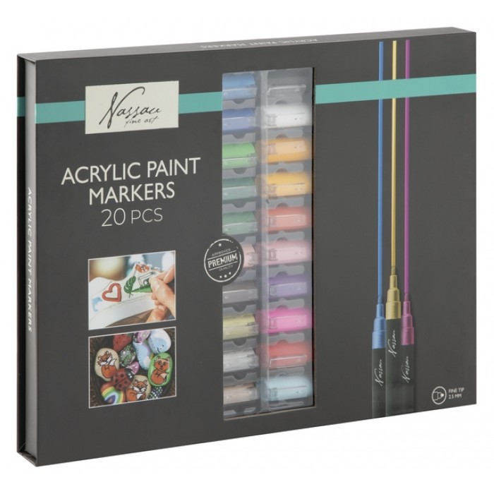 Acrylmarker Nassau set &agrave; 20 kleuren