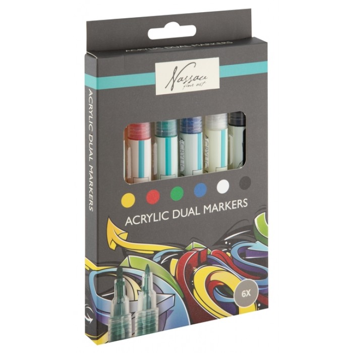Acrylmarker Nassau duopunt set &agrave; 6 kleuren