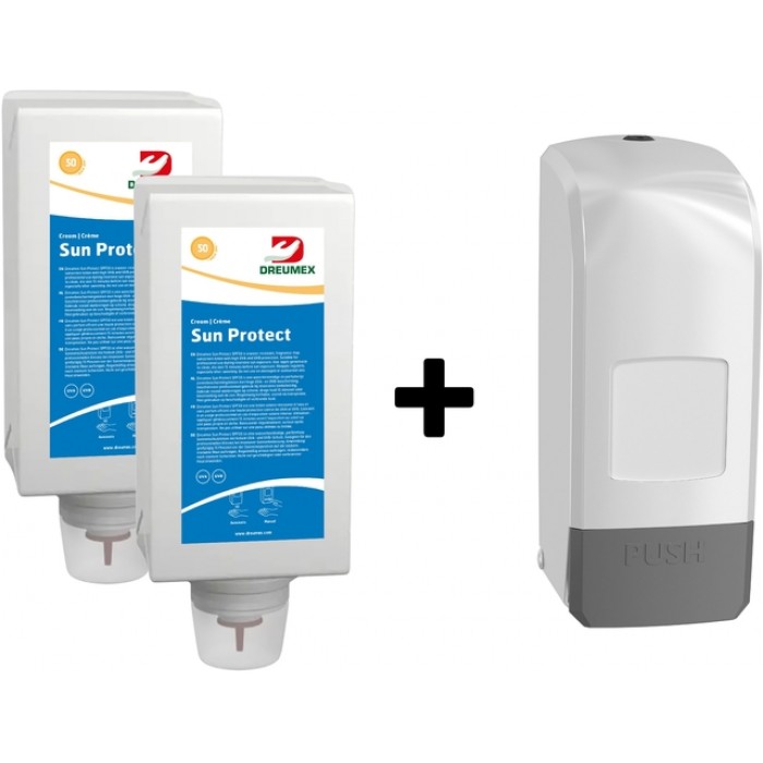 Zonnebrandcr&egrave;medispenser Dreumex Sun Protect startpakket wit