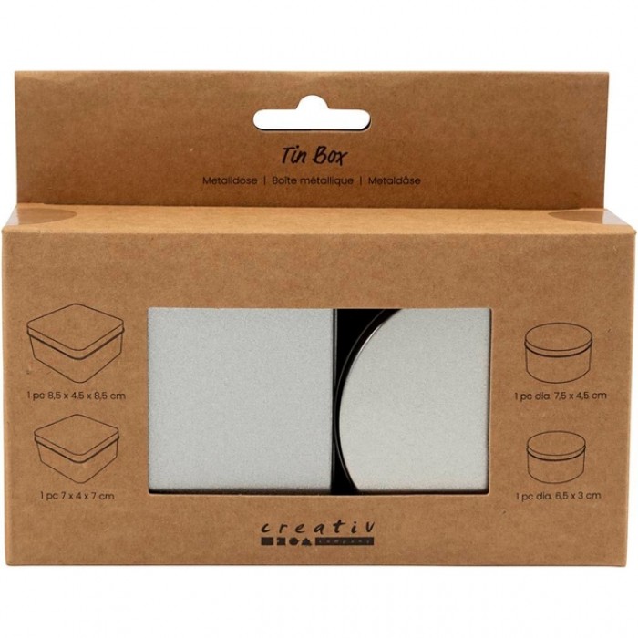 Blikjes Creativ Company cirkel en vierkant set &agrave; 4 stuks zilver