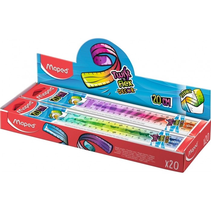 Liniaal Maped Twist 'n Flex Decor Animals 20cm display &agrave; 20 stuks assorti