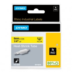 Labeltape Dymo Rhino industrieel krimpkous 6mm zwart op geel