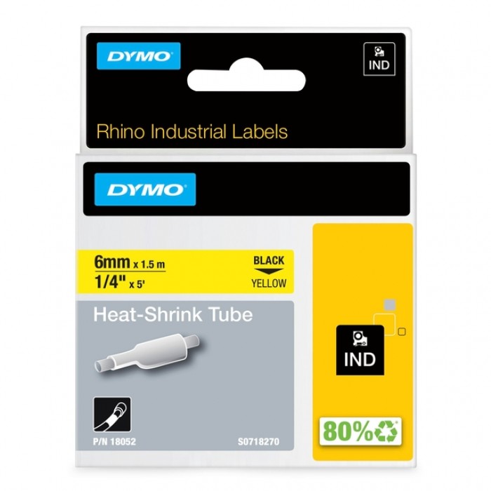 Labeltape Dymo Rhino industrieel krimpkous 6mm zwart op geel