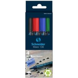 Permanent marker Schneider Maxx 130 rond 1-3mm assorti 4 stuks